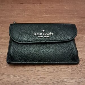 Kate Spade Dumpling Small Flap Card Holder BLACK Pebble Leather EUC
